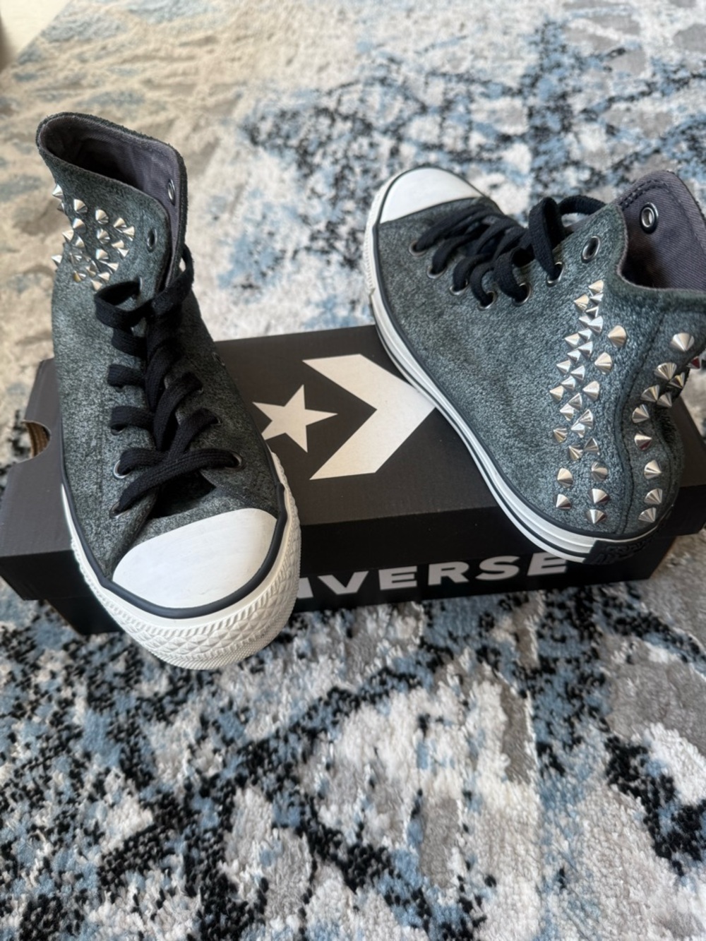 Converse Studded Leather High Top Sneakers - Gray/Black Size 7 - 24cm